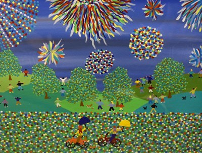 Lot 595 - Gordon Barker - Acrylic - 'Watching The Fireworks'