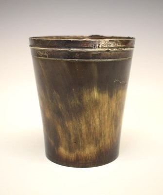 Lot 150 - Georgian silver mounted and lined horn hunting cup