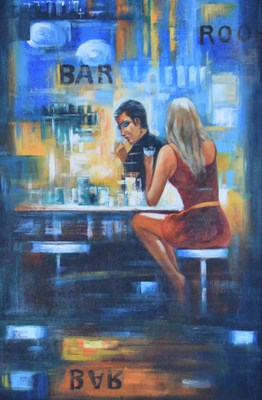 Lot 634 - Oil on canvas- Bar scene