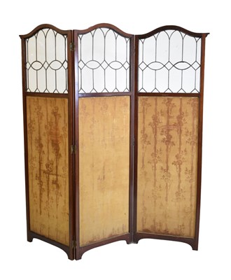 Lot 552 - Edwardian three fold screen with glazed top