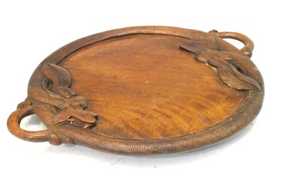Lot 660 - Hardwood tray with dragon handles