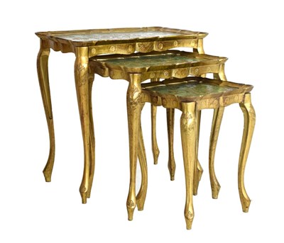 Lot 756 - Nest of three green/gilt tables