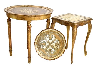 Lot 778 - Two gilt tables and a circular tray