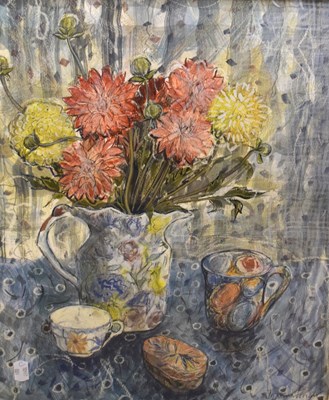Lot 547 - Joanna Wright - Mixed media - 'Jug of Dahlias'