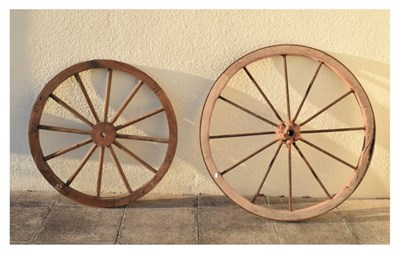 Lot 807 - Two vintage wooden cartwheels