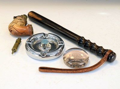Lot 309 - Truncheon, whistle, pipe, ashtray, paperweight