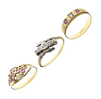 Lot 36 - Three assorted yellow metal (18ct) dress rings