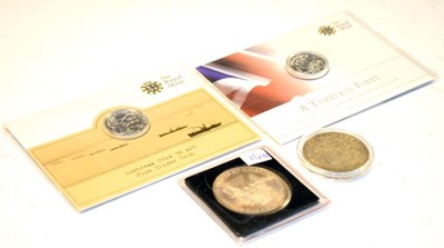 Lot 150 - Coins - Two Royal Mint silver £20 coins and two American silver dollars