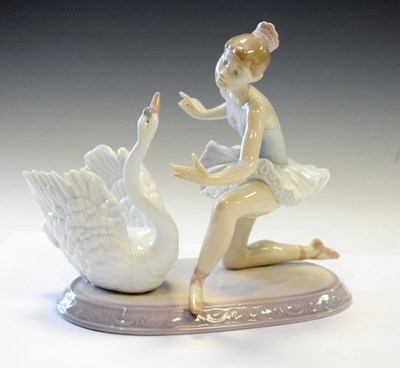 Lot 422 - Lladro porcelain figure group - Ballerina with swan