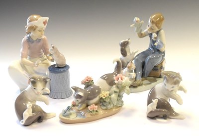 Lot 439 - Five Lladro porcelain 'Kitten' figure/ figure groups