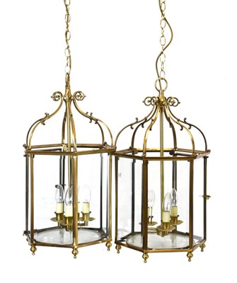 Lot 589 - Pair modern of hexagonal ceiling lights/lanterns