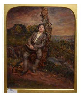 Lot 773 - Painted photo - Seated boy with hurdy-gurdy
