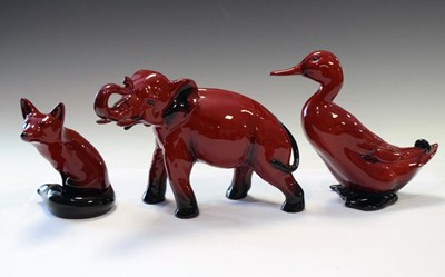 Lot 472 - Doulton Flambe elephant, duck and fox