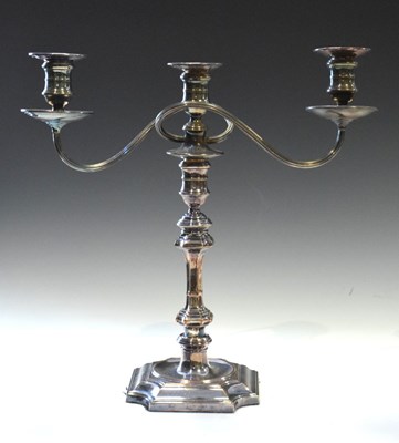 Lot 645 - Electro-plated on copper two-branch/three-light candleabra