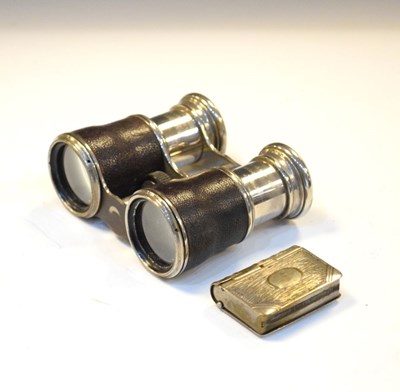 Lot 308 - Pair of 'The International Opera Glasses' and a base metal vesta case in the form of a book
