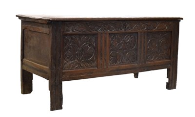 Lot 528 - Oak coffer with three carved panels