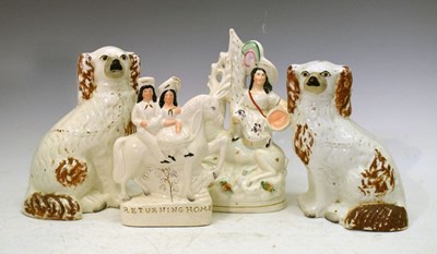 Lot 649 - Staffordshire ornaments to include a pair of spaniels