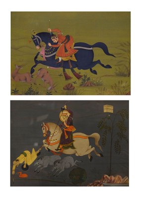 Lot 541 - Pair of Indian Mughal School watercolours - Hunting scenes