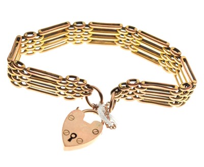 Lot 40 - '9ct' gate-link bracelet with padlock, 20.3g approx
