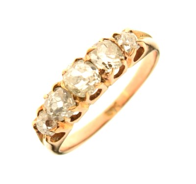 Lot 9 - Yellow metal (18) five-stone diamond ring, old-cut, 3g gross approx - TBC