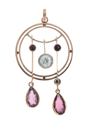 Lot 28 - Early 20th Century diamond and amethyst 9ct gold pendant