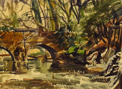 Lot 572 - Ralph Hartley (1926-1988) - Watercolour - 'Rushton Bridge'