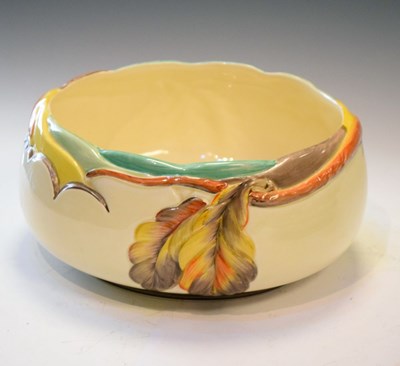 Lot 544 - Clarice Cliff bowl with moulded autumn leaves against a cream ground